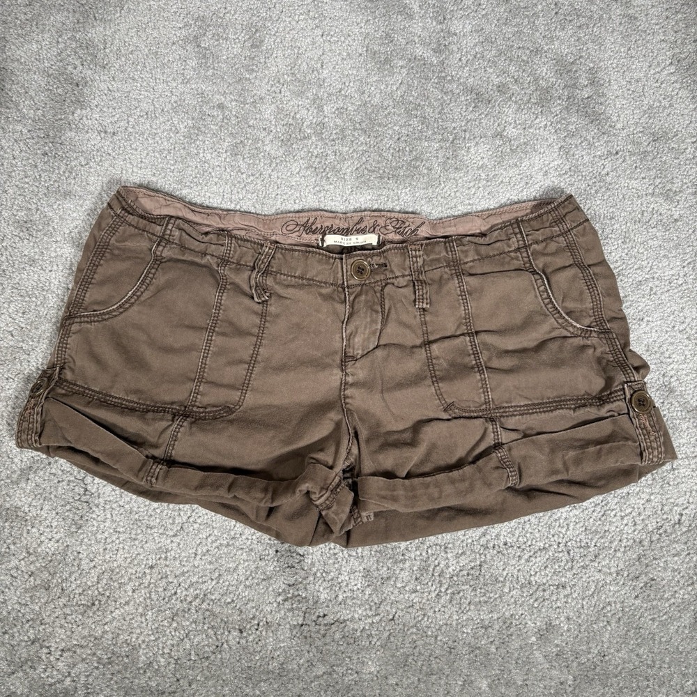 Vintage Abercrombie & Fitch Shorts Women 6 Brown Cotton Cuffed Micro Utility 90s